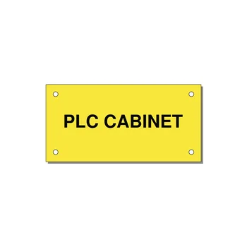 4.0x2.0" Safety Label - PLC CABINET — 4x2" Black on Yellow, Holes