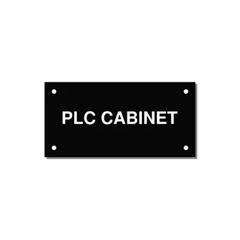 4.0x2.0" Safety Label - PLC CABINET — 4x2" White on Black, Holes