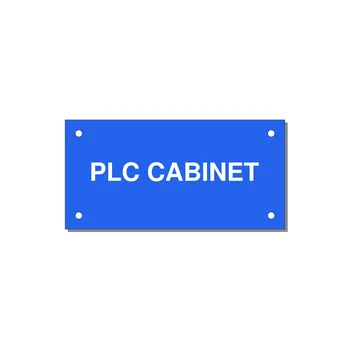 4.0x2.0" Safety Label - PLC CABINET — 4x2" White on Blue, Holes