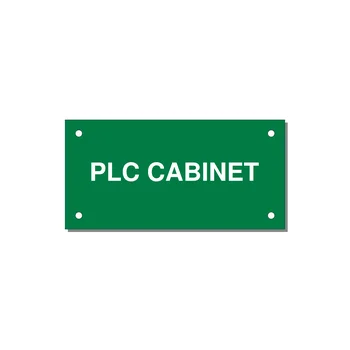 4.0x2.0" Safety Label - PLC CABINET — 4x2" White on Green, Holes