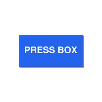 4.0x2.0" Safety Label - PRESS BOX — 4x2" White on Blue, Adhesive