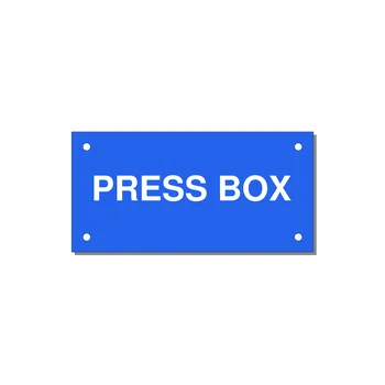 4.0x2.0" Safety Label - PRESS BOX — 4x2" White on Blue, Holes