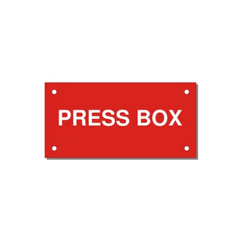 4.0x2.0" Safety Label - PRESS BOX — 4x2" White on Red, Holes