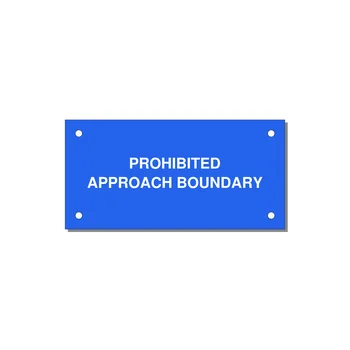 4.0x2.0" Safety Label - PROHIBITED APPROACH BOUND — 4x2" White on Blue, Holes