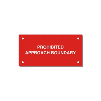 4.0x2.0" Safety Label - PROHIBITED APPROACH BOUND — 4x2" White on Red, Holes