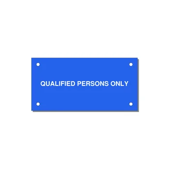 4.0x2.0" Safety Label - QUALIFIED PERSONS ONLY — 4x2" White on Blue, Holes