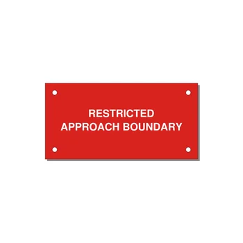 4.0x2.0" Safety Label - RESTRICTED APPROACH BOUND — 4x2" White on Red, Holes