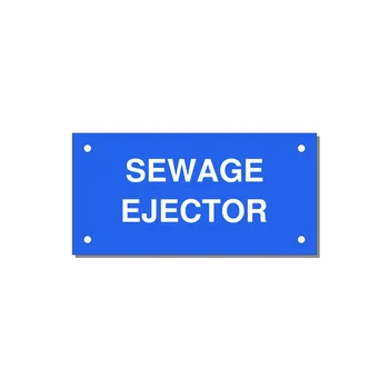 4.0x2.0" Safety Label - SEWAGE EJECTOR — 4x2" White on Blue, Holes