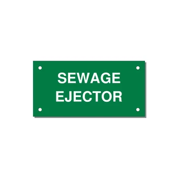 4.0x2.0" Safety Label - SEWAGE EJECTOR — 4x2" White on Green, Holes