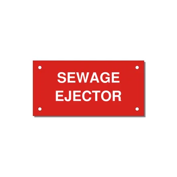 4.0x2.0" Safety Label - SEWAGE EJECTOR — 4x2" White on Red, Holes