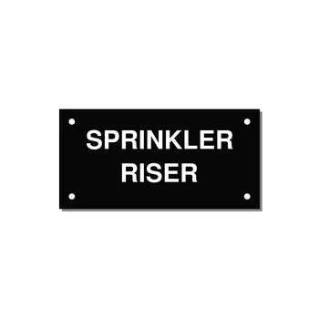 4.0x2.0" Safety Label - SPRINKLER RISER — 4x2" White on Black, Holes