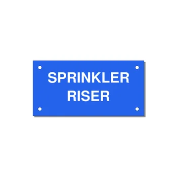 4.0x2.0" Safety Label - SPRINKLER RISER — 4x2" White on Blue, Holes