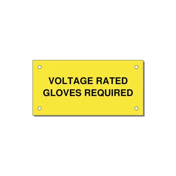 4.0x2.0" Safety Label - VOLTAGE RATED GLOVES REQU — 4x2" Black on Yellow, Holes