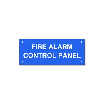 5.0x2.0" Panel Identification Label - FIRE ALARM CONTROL PANEL — 5x2" White on Blue, Holes