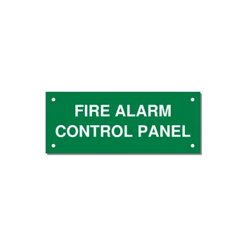 5.0x2.0" Panel Identification Label - FIRE ALARM CONTROL PANEL — 5x2" White on Green, Holes