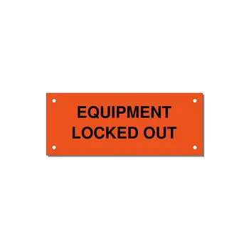 5.0x2.0" Safety Label - EQUIPMENT LOCKED OUT — 5x2" Black on Orange, Holes