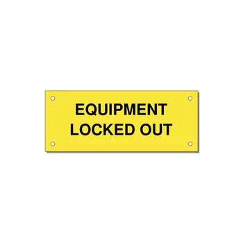 5.0x2.0" Safety Label - EQUIPMENT LOCKED OUT — 5x2" Black on Yellow, Holes