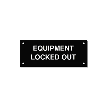 5.0x2.0" Safety Label - EQUIPMENT LOCKED OUT — 5x2" White on Black, Holes