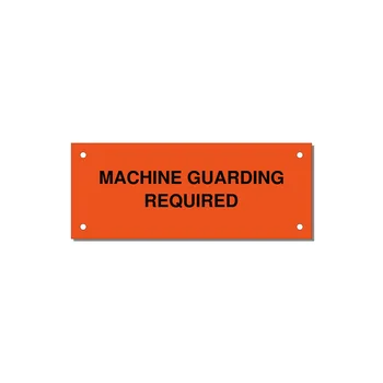 5.0x2.0" Safety Label - MACHINE GUARDING REQUIRED — 5x2" Black on Orange, Holes
