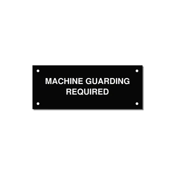 5.0x2.0" Safety Label - MACHINE GUARDING REQUIRED — 5x2" White on Black, Holes