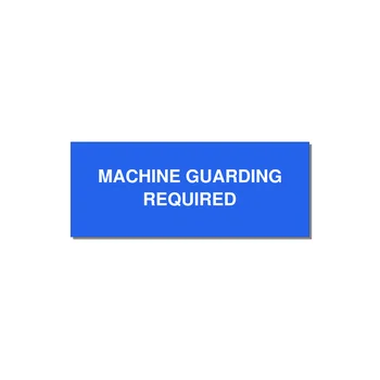 5.0x2.0" Safety Label - MACHINE GUARDING REQUIRED — 5x2" White on Blue, Adhesive