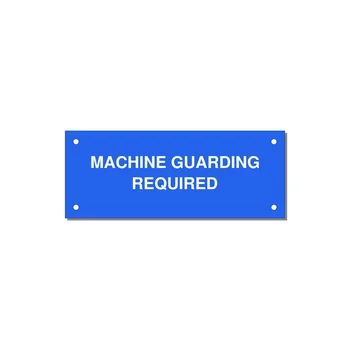 5.0x2.0" Safety Label - MACHINE GUARDING REQUIRED — 5x2" White on Blue, Holes