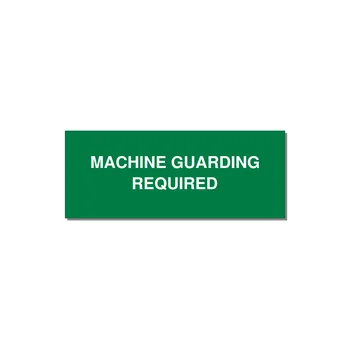 5.0x2.0" Safety Label - MACHINE GUARDING REQUIRED — 5x2" White on Green, Adhesive