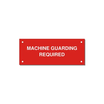 5.0x2.0" Safety Label - MACHINE GUARDING REQUIRED — 5x2" White on Red, Holes