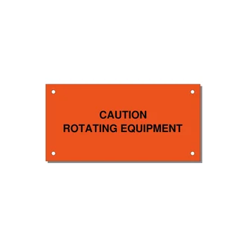 5.0x2.5" Caution Safety Label - CAUTION ROTATING EQUIPMEN — 5x2.5" Black on Orange, Holes