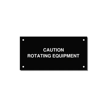 5.0x2.5" Caution Safety Label - CAUTION ROTATING EQUIPMEN — 5x2.5" White on Black, Holes