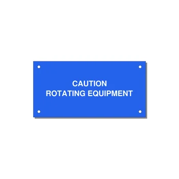 5.0x2.5" Caution Safety Label - CAUTION ROTATING EQUIPMEN — 5x2.5" White on Blue, Holes