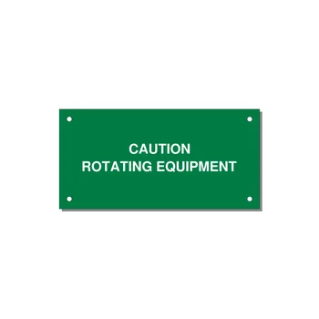 5.0x2.5" Caution Safety Label - CAUTION ROTATING EQUIPMEN — 5x2.5" White on Green, Holes
