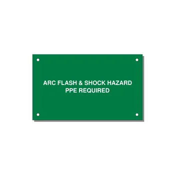 5.0x3.0" Arc Flash Safety Label - ARC FLASH & SHOCK HAZARD — 5x3" White on Green, Holes