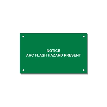 5.0x3.0" Arc Flash Safety Label - NOTICE ARC FLASH HAZARD P — 5x3" White on Green, Holes