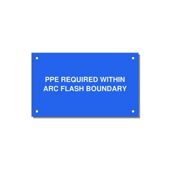 5.0x3.0" Arc Flash Safety Label - PPE REQUI — 5x3" White on Blue, Holes