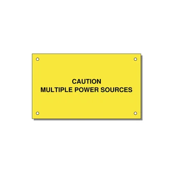 5.0x3.0" Caution Safety Label - CAUTION MULTIPLE POWER SO — 5x3" Black on Yellow, Holes