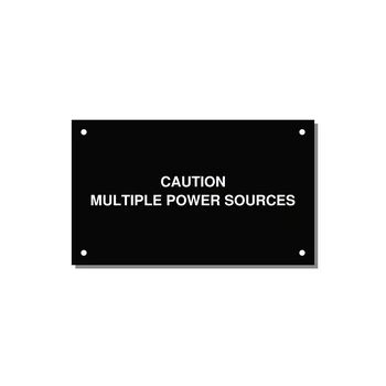 5.0x3.0" Caution Safety Label - CAUTION MULTIPLE POWER SO — 5x3" White on Black, Holes