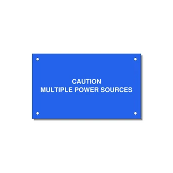 5.0x3.0" Caution Safety Label - CAUTION MULTIPLE POWER SO — 5x3" White on Blue, Holes