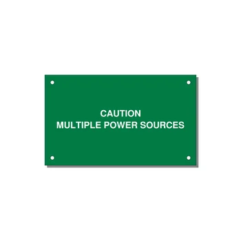 5.0x3.0" Caution Safety Label - CAUTION MULTIPLE POWER SO — 5x3" White on Green, Holes