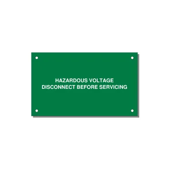 5.0x3.0" Disconnect Switch Label - HAZARDOUS VOLTAGE DISCONN — 5x3" White on Green, Holes