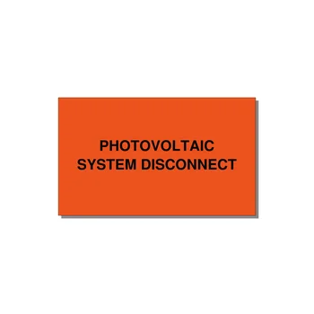 5.0x3.0" Disconnect Switch Label - PHOTOVOLTAIC SYSTEM DISCO — 5x3" Black on Orange, Adhesive