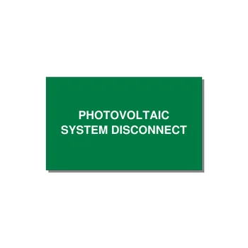 5.0x3.0" Disconnect Switch Label - PHOTOVOLTAIC SYSTEM DISCO — 5x3" White on Green, Adhesive