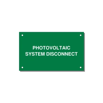 5.0x3.0" Disconnect Switch Label - PHOTOVOLTAIC SYSTEM DISCO — 5x3" White on Green, Holes