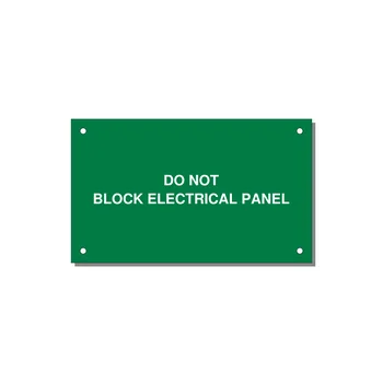 5.0x3.0" Electrical Safety Label - DO NOT BLOCK ELECTRICAL P — 5x3" White on Green, Holes