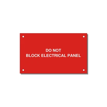 5.0x3.0" Electrical Safety Label - DO NOT BLOCK ELECTRICAL P — 5x3" White on Red, Holes