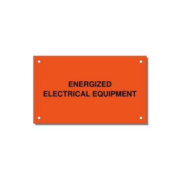 5.0x3.0" Electrical Safety Label - ENERGIZED ELECTRICAL EQUI — 5x3" Black on Orange, Holes