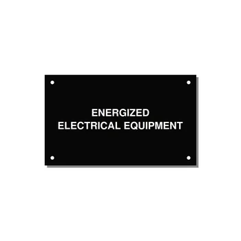 5.0x3.0" Electrical Safety Label - ENERGIZED ELECTRICAL EQUI — 5x3" White on Black, Holes