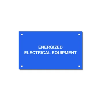 5.0x3.0" Electrical Safety Label - ENERGIZED ELECTRICAL EQUI — 5x3" White on Blue, Holes