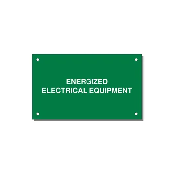 5.0x3.0" Electrical Safety Label - ENERGIZED ELECTRICAL EQUI — 5x3" White on Green, Holes