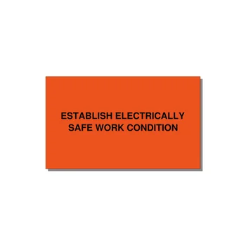5.0x3.0" Electrical Safety Label - ESTABLISH ELECTRICALLY SA — 5x3" Black on Orange, Adhesive
